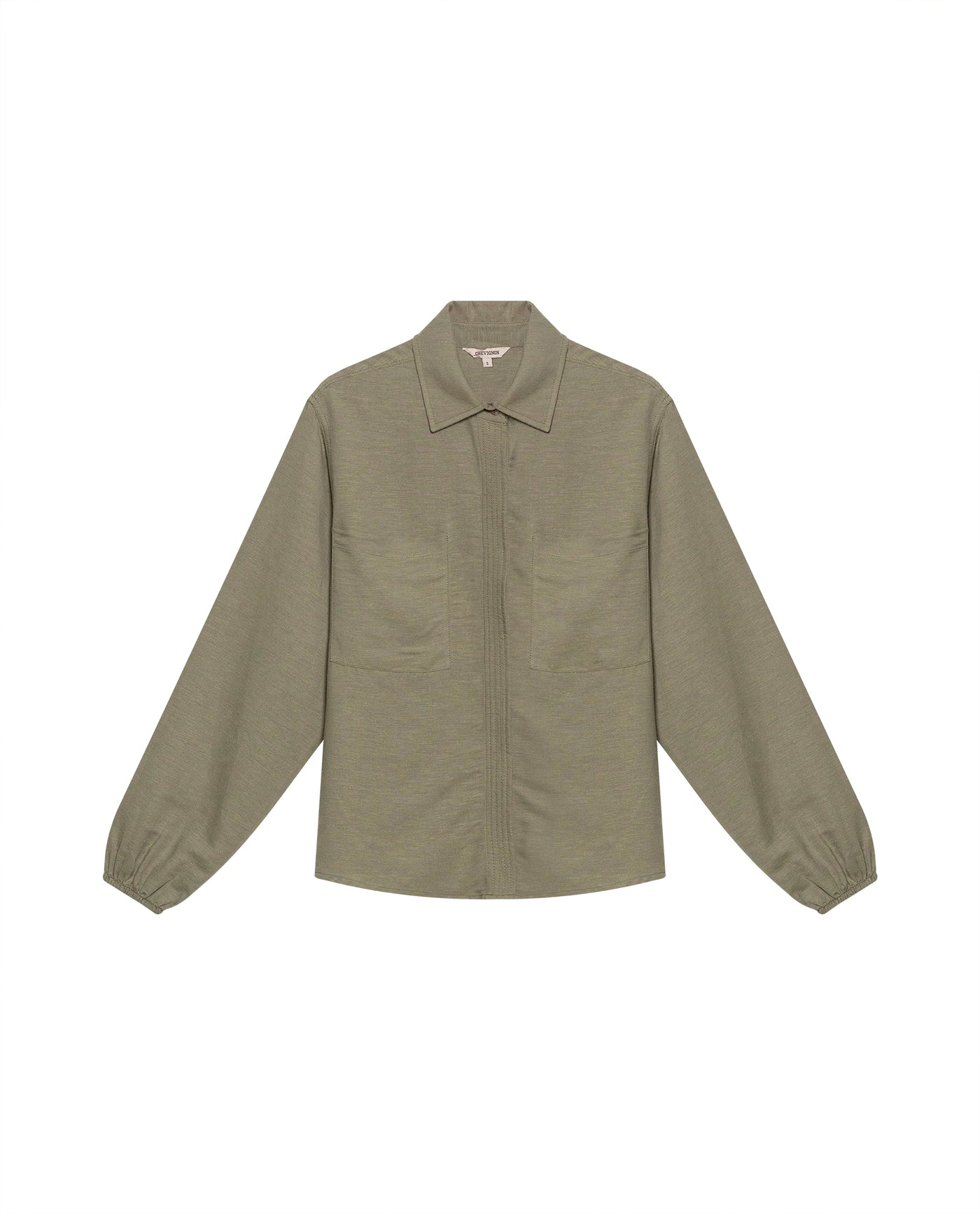 Womens Shirt Wide Silhouette Linen Blend Multi-Needle Details Hidden Buttons - Green 63_711H002_VER170619_3