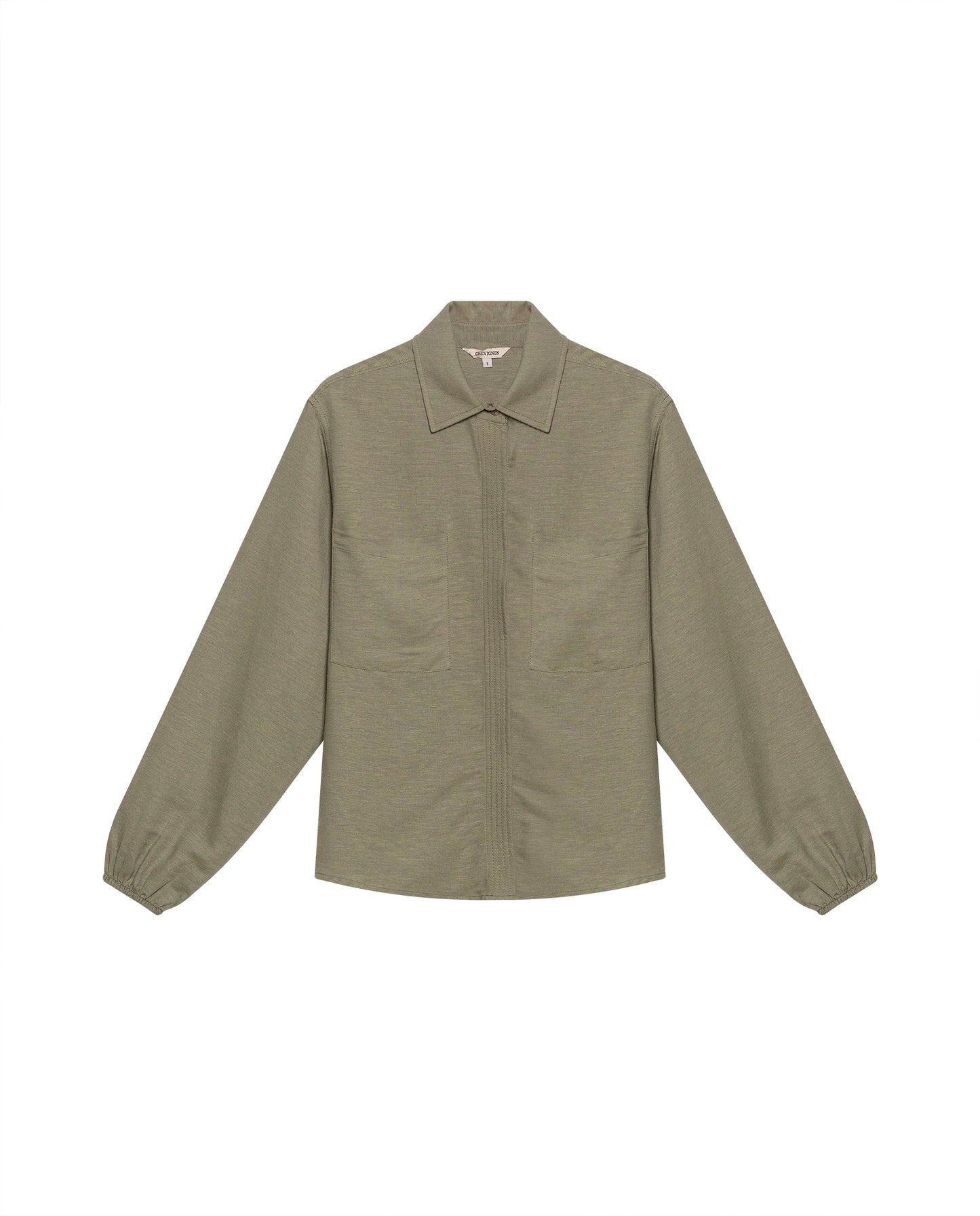 Womens Shirt Wide Silhouette Linen Blend Multi-Needle Details Hidden Buttons - Green 63_711H002_VER170619_3