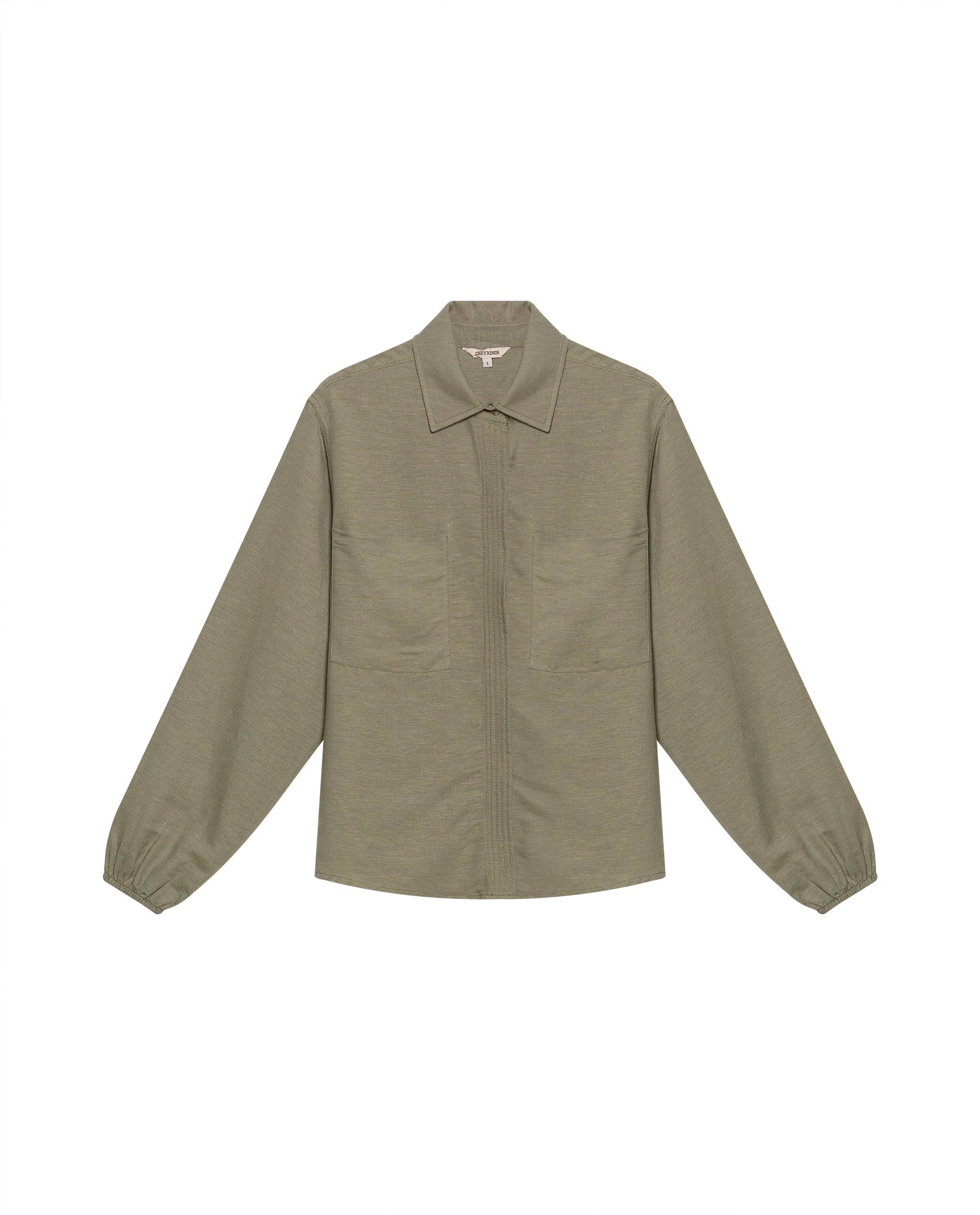 Womens Shirt Wide Silhouette Linen Blend Multi-Needle Details Hidden Buttons - Green 63_711H002_VER170619_3