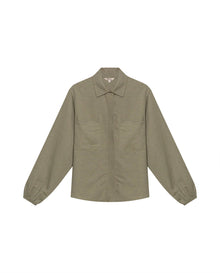 Womens Shirt Wide Silhouette Linen Blend Multi-Needle Details Hidden Buttons - Green 63_711H002_VER170619_3