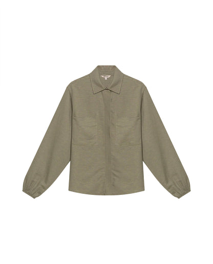 Womens Shirt Wide Silhouette Linen Blend Multi-Needle Details Hidden Buttons - Green 63_711H002_VER170619_3