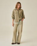 Womens Shirt Wide Silhouette Linen Blend Multi-Needle Details Hidden Buttons - Green 63_711H002_VER170619_4