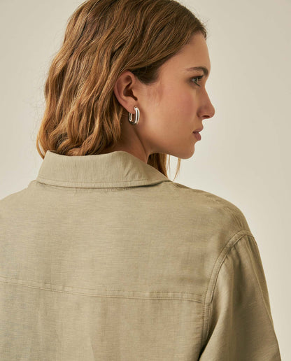 Womens Shirt Wide Silhouette Linen Blend Multi-Needle Details Hidden Buttons - Green 63_711H002_VER170619_7