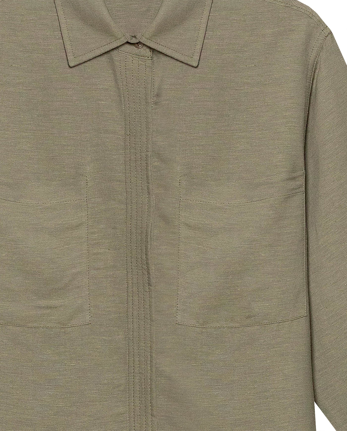 Womens Shirt Wide Silhouette Linen Blend Multi-Needle Details Hidden Buttons - Green 63_711H002_VER170619_8