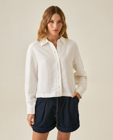 Womens Shirt Straight Silhouette Viscose Blend Jacquard Stripes - White 63_711H003_BLA114202_0