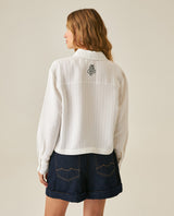 Womens Shirt Straight Silhouette Viscose Blend Jacquard Stripes - White 63_711H003_BLA114202_6