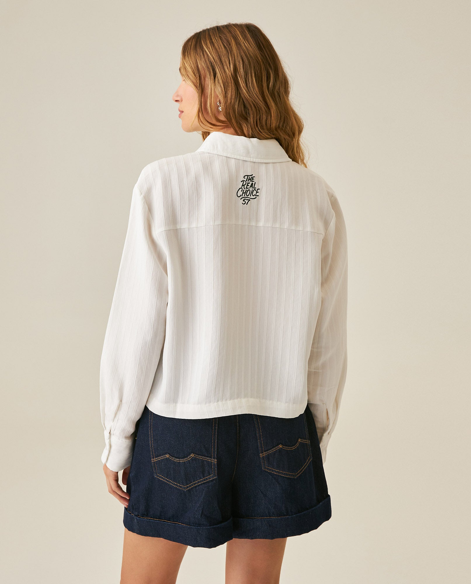 Womens Shirt Straight Silhouette Viscose Blend Jacquard Stripes - White 63_711H003_BLA114202_6