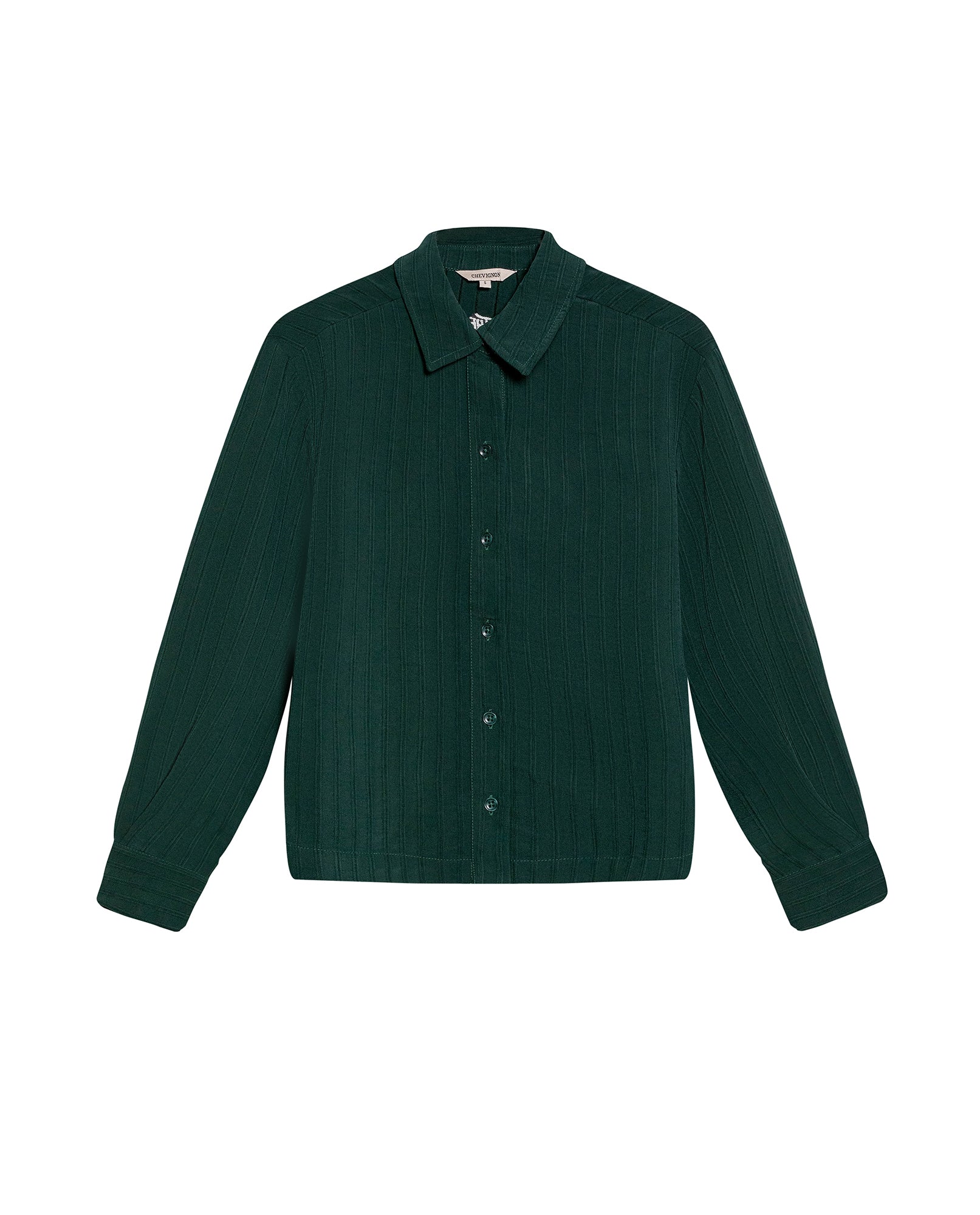 Womens Shirt Straight Silhouette Viscose Blend Jacquard Stripes - Dark Green 63_711H003_VER195406_3