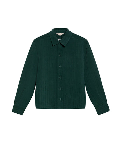 Womens Shirt Straight Silhouette Viscose Blend Jacquard Stripes - Dark Green 63_711H003_VER195406_3