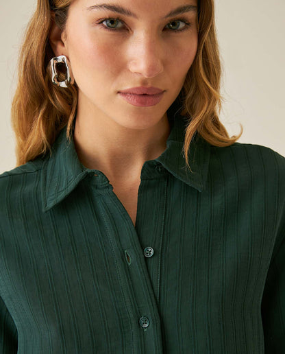 Womens Shirt Straight Silhouette Viscose Blend Jacquard Stripes - Dark Green 63_711H003_VER195406_5
