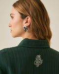 Womens Shirt Straight Silhouette Viscose Blend Jacquard Stripes - Dark Green 63_711H003_VER195406_7