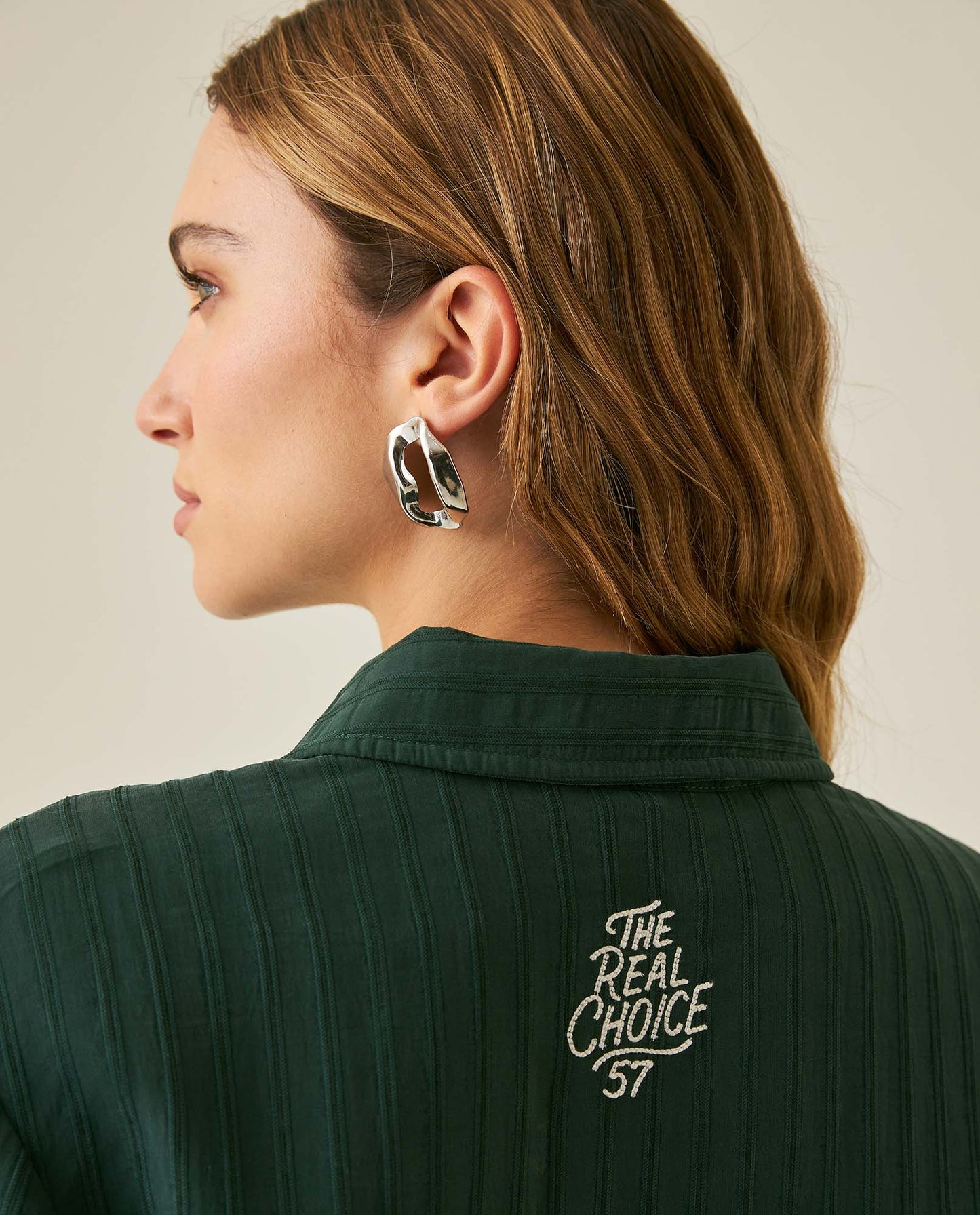 Womens Shirt Straight Silhouette Viscose Blend Jacquard Stripes - Dark Green 63_711H003_VER195406_7