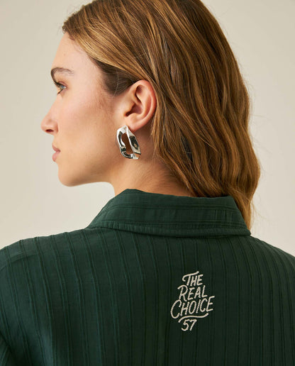 Womens Shirt Straight Silhouette Viscose Blend Jacquard Stripes - Dark Green 63_711H003_VER195406_7