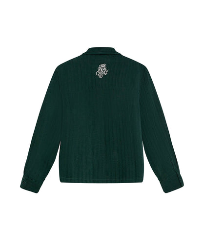 Womens Shirt Straight Silhouette Viscose Blend Jacquard Stripes - Dark Green 63_711H003_VER195406_8