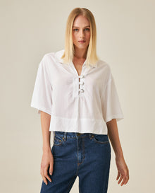 Womens Shirt Wide Oversized Silhouette Lyocell Large Collar - White 63_711H004_BLA110601_0