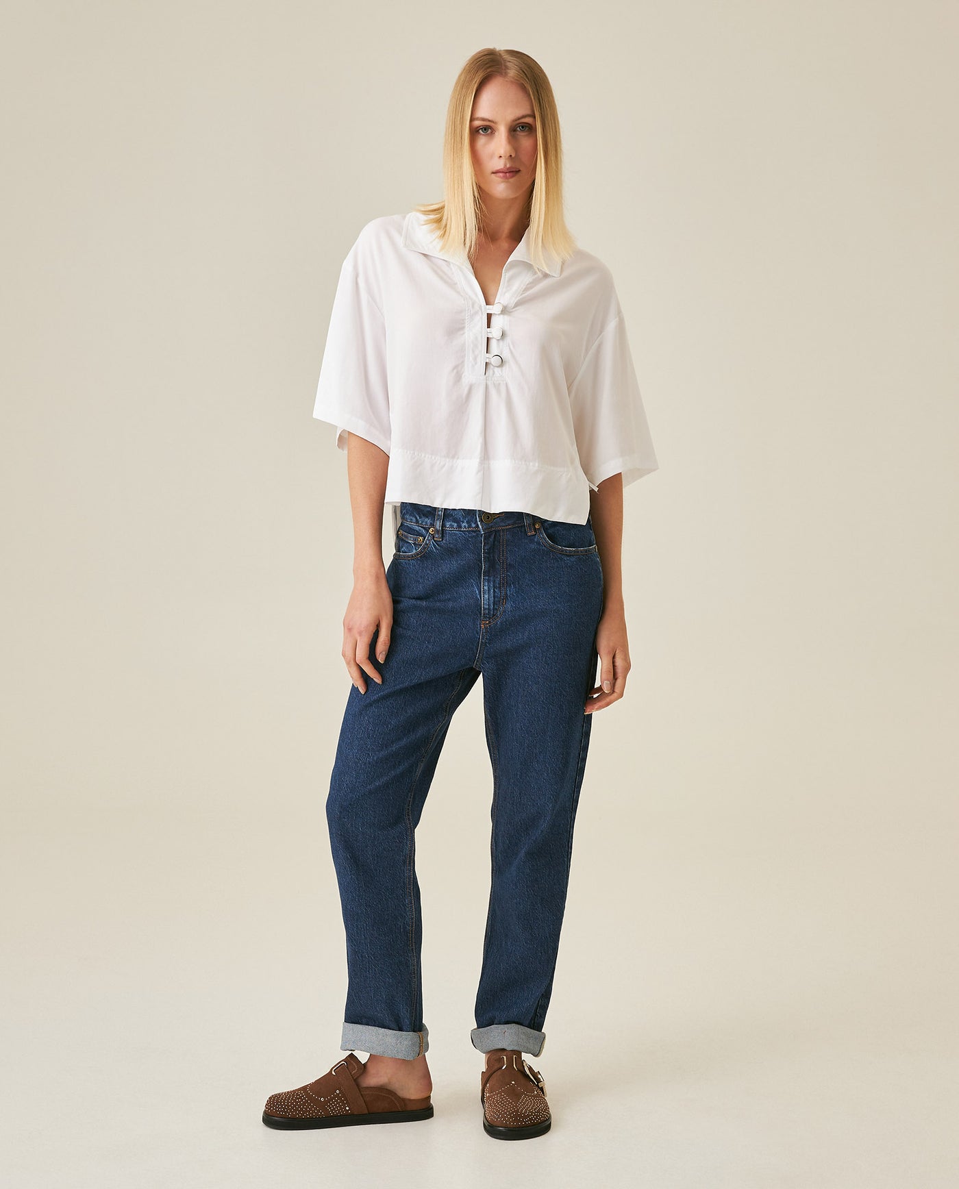 Womens Shirt Wide Oversized Silhouette Lyocell Large Collar - White 63_711H004_BLA110601_4