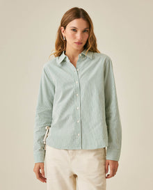 Womens Shirt Straight Silhouette Cotton Pre-Dyed Stripes Side Knot Details - Green 63_711H007_VER185424_0