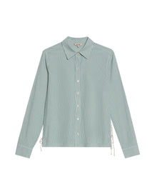 Womens Shirt Straight Silhouette Cotton Pre-Dyed Stripes Side Knot Details - Green 63_711H007_VER185424_3