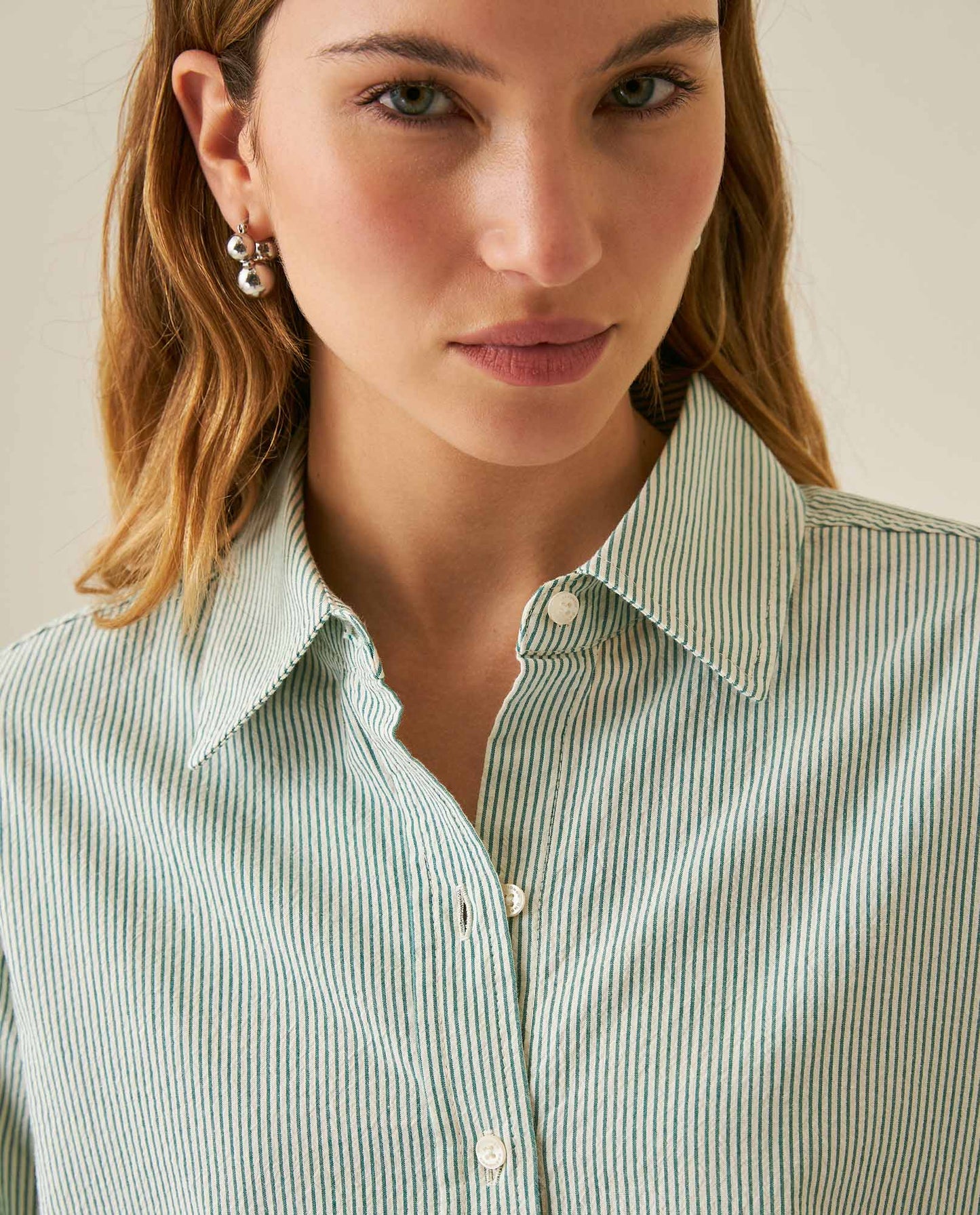 Womens Shirt Straight Silhouette Cotton Pre-Dyed Stripes Side Knot Details - Green 63_711H007_VER185424_5