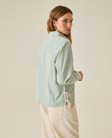 Womens Shirt Straight Silhouette Cotton Pre-Dyed Stripes Side Knot Details - Green 63_711H007_VER185424_6