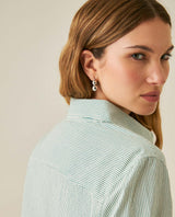 Womens Shirt Straight Silhouette Cotton Pre-Dyed Stripes Side Knot Details - Green 63_711H007_VER185424_7