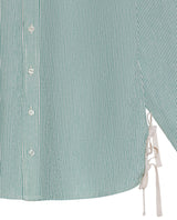 Womens Shirt Straight Silhouette Cotton Pre-Dyed Stripes Side Knot Details - Green 63_711H007_VER185424_8