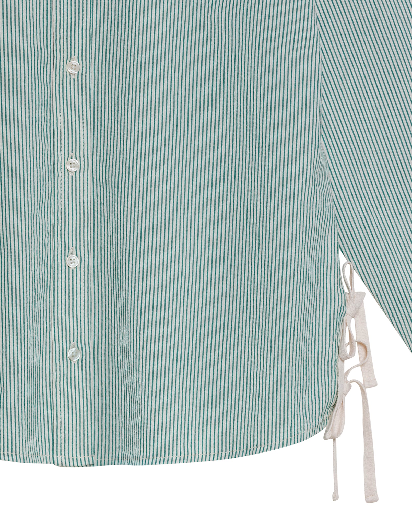 Womens Shirt Straight Silhouette Cotton Pre-Dyed Stripes Side Knot Details - Green 63_711H007_VER185424_8