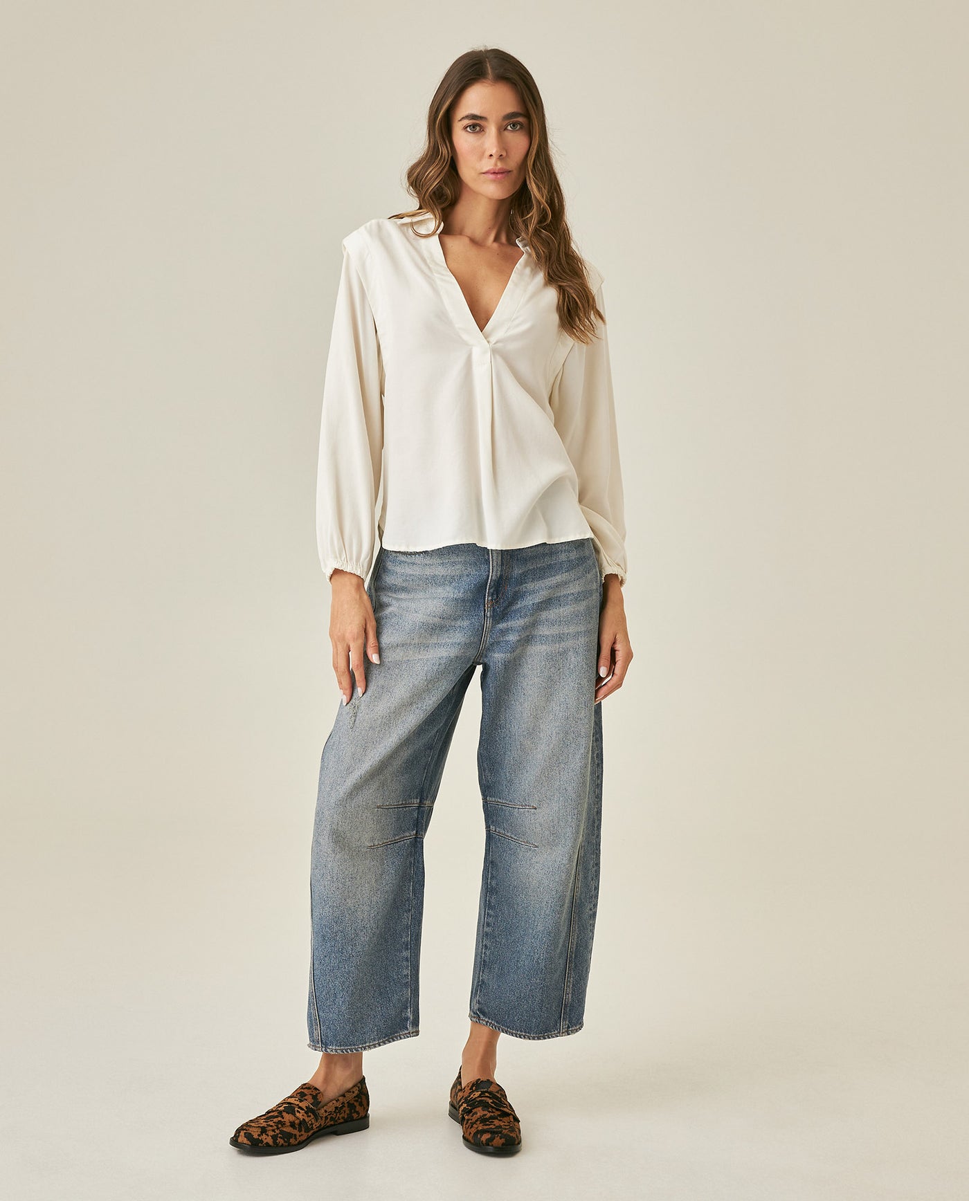 Womens Blouse Semi-Straight Silhouette Lyocell Double Garment Simulation - Raw 63_711H008_CRU114201_4