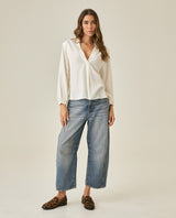 Womens Blouse Semi-Straight Silhouette Lyocell Double Garment Simulation - Raw 63_711H008_CRU114201_4