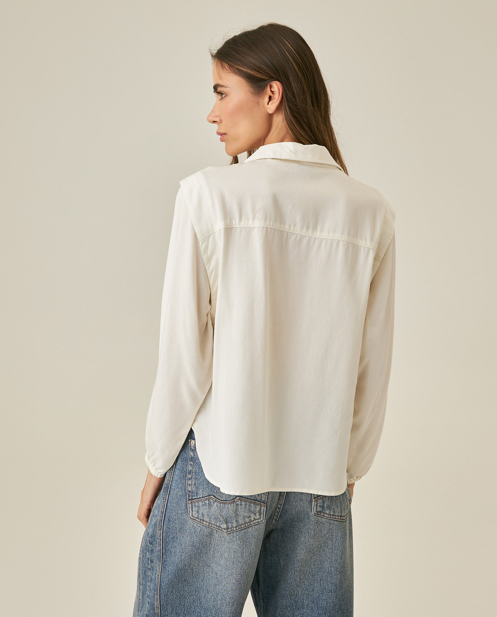 Womens Blouse Semi-Straight Silhouette Lyocell Double Garment Simulation - Raw 63_711H008_CRU114201_6
