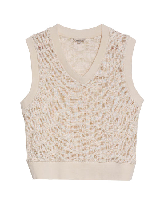 Womens Blouse Vest Style Straight Silhouette Cotton Knit Effect Sheer V-Neck - Raw 63_711H009_CRU125202_3
