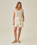 Womens Blouse Vest Style Straight Silhouette Cotton Knit Effect Sheer V-Neck - Raw 63_711H009_CRU125202_4