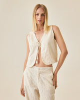 Womens Blouse Straight Silhouette Rayon Blend Linen Continuous Flower Embroidery - Raw 63_711H010_CRU125202_0