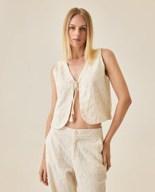 Womens Blouse Straight Silhouette Rayon Blend Linen Continuous Flower Embroidery - Raw 63_711H010_CRU125202_0