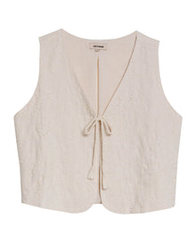 Womens Blouse Straight Silhouette Rayon Blend Linen Continuous Flower Embroidery - Raw 63_711H010_CRU125202_3
