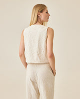 Womens Blouse Straight Silhouette Rayon Blend Linen Continuous Flower Embroidery - Raw 63_711H010_CRU125202_6