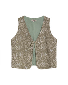 Womens Blouse Straight Silhouette Rayon Blend Linen Continuous Flower Embroidery - Green 63_711H010_VER170619_3