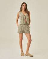 Womens Blouse Straight Silhouette Rayon Blend Linen Continuous Flower Embroidery - Green 63_711H010_VER170619_4
