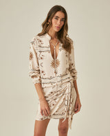 Womens Shirt Wide Silhouette Viscose–Linen Print Mandarin Collar - Raw 63_711H011_CRU131011_0