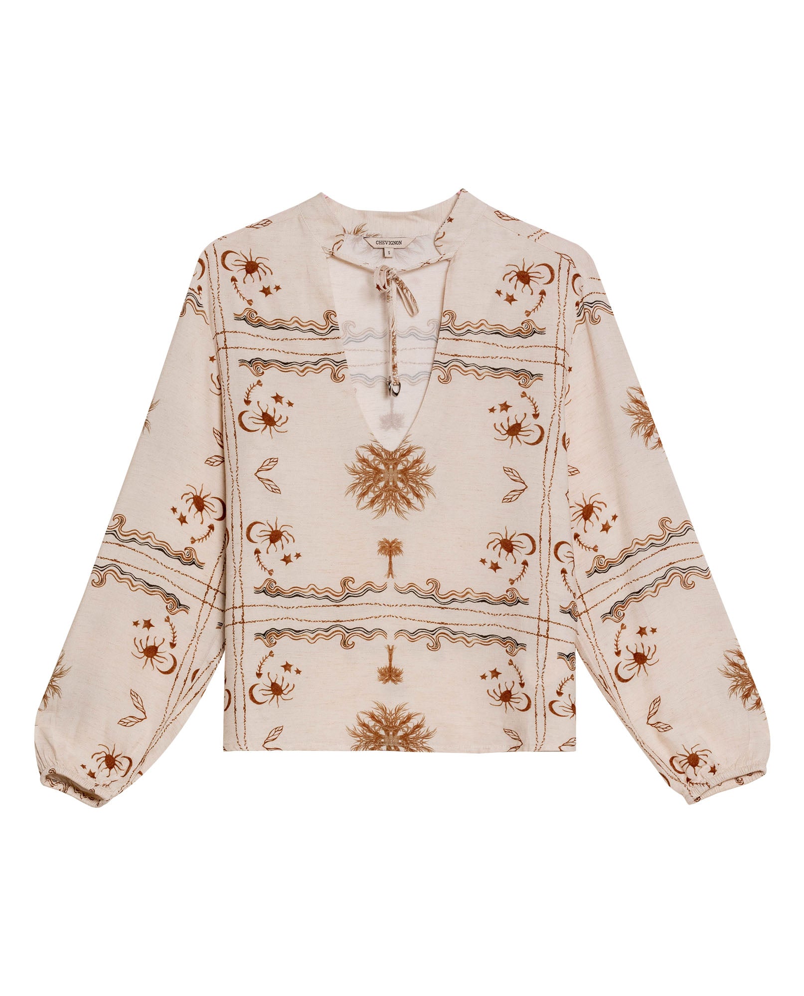 Womens Shirt Wide Silhouette Viscose–Linen Print Mandarin Collar - Raw 63_711H011_CRU131011_3