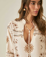 Womens Shirt Wide Silhouette Viscose–Linen Print Mandarin Collar - Raw 63_711H011_CRU131011_5