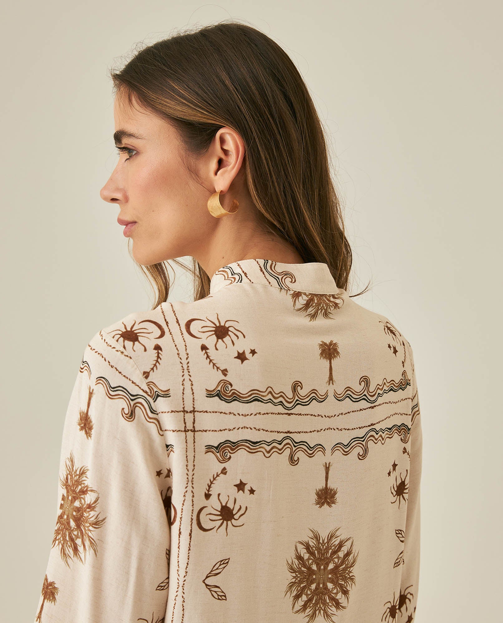 Womens Shirt Wide Silhouette Viscose–Linen Print Mandarin Collar - Raw 63_711H011_CRU131011_7
