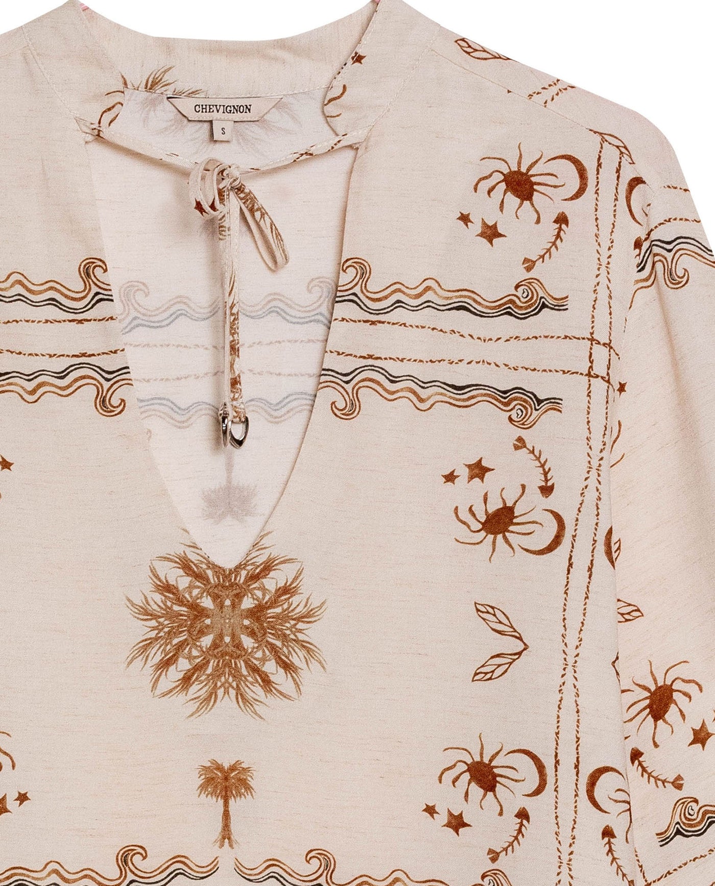 Womens Shirt Wide Silhouette Viscose–Linen Print Mandarin Collar - Raw 63_711H011_CRU131011_8