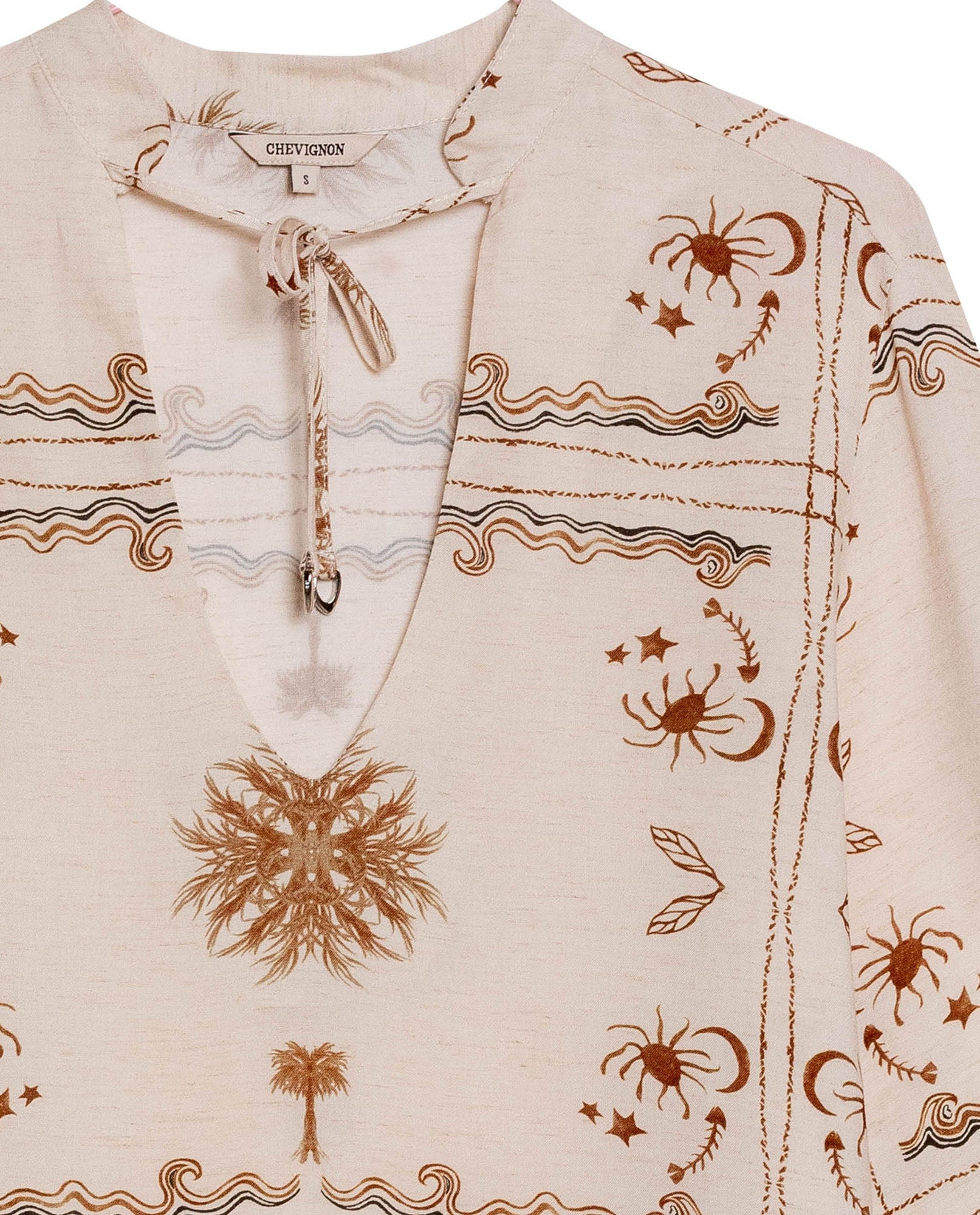 Womens Shirt Wide Silhouette Viscose–Linen Print Mandarin Collar - Raw 63_711H011_CRU131011_8