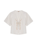 Womens Blouse Straight Silhouette Rayon–Linen Blend Flutter Sleeve V-Neck - Raw 63_711H012_CRU110606_3
