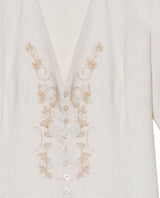Womens Blouse Straight Silhouette Rayon–Linen Blend Flutter Sleeve V-Neck - Raw 63_711H012_CRU110606_8