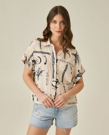 Womens Shirt Resort Oversized Viscose–Linen Print Short Sleeve - Raw 63_711H013_CRU131011_0