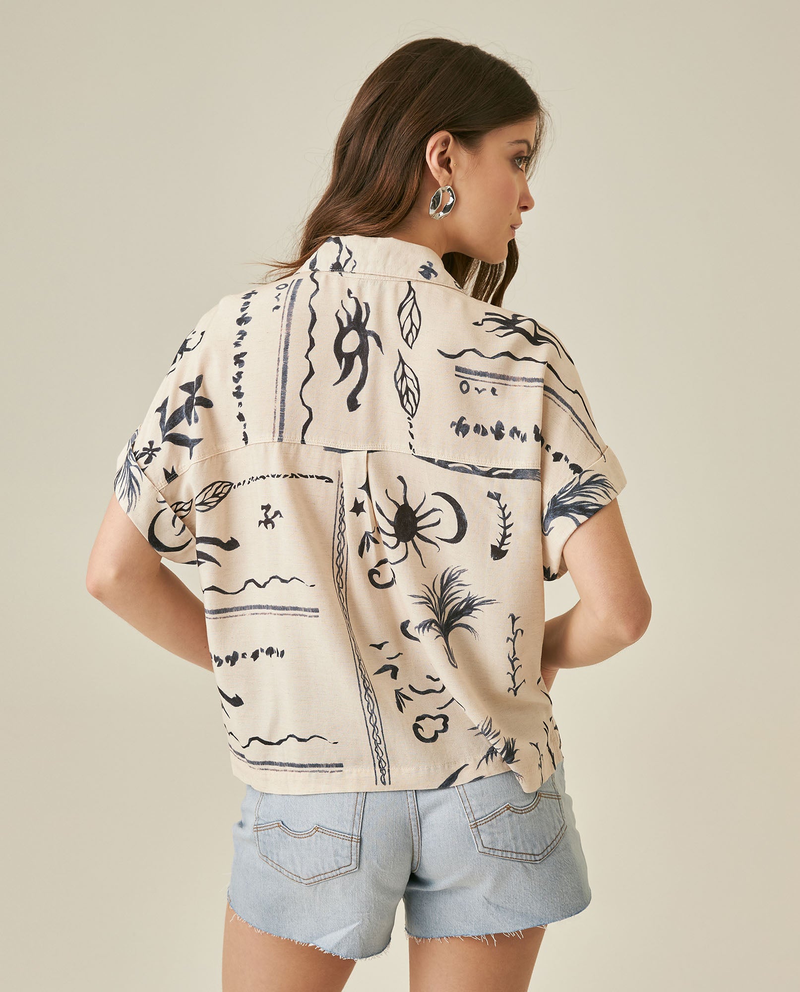 Womens Shirt Resort Oversized Viscose–Linen Print Short Sleeve - Raw 63_711H013_CRU131011_6