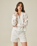 Womens Shirt Straight Silhouette Polyester–Rayon Eyelet Fabric Mandarin Collar - White 63_711H014_BLA110601_0