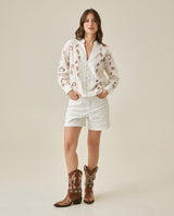 Womens Shirt Straight Silhouette Polyester–Rayon Eyelet Fabric Mandarin Collar - White 63_711H014_BLA110601_4